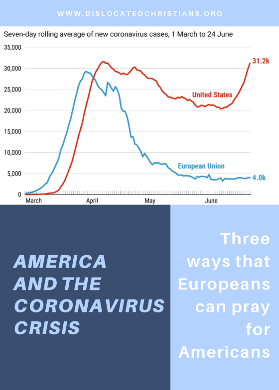 A graph showing the number of coronavirus cases in the EU dropping, while case numbers soar in the US