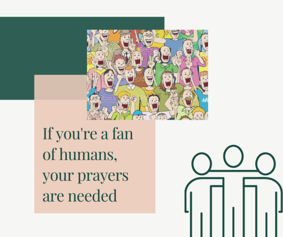 Comic strip fans and stick men supporting one another