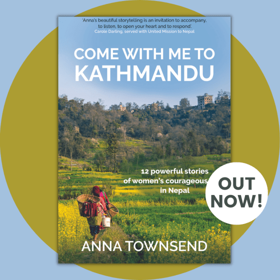 Come with me to Kathmandu book cover with Out Now sticker